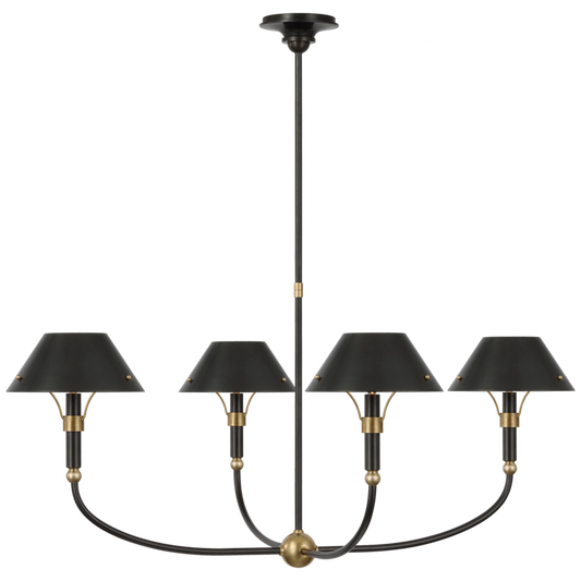 Turlington Arched Chandelier, 4-Light, LED, Bronze, Hand-Rubbed Antique Brass, Bronze Shade, 40"W (TOB 5725BZ/HAB-BZ D03TC)