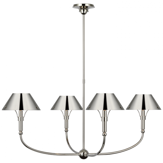 Turlington Arched Chandelier, 4-Light, LED, Polished Nickel, Polished Nickel Shade, 40"W (TOB 5725PN-PN D01UW)