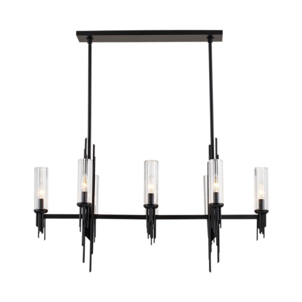 Torres Linear Pendant, 5-Light, Matte Black, Clear Ribbed Glass, 38.25"L (LP335838MBCR 706WPCQ)