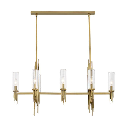 Torres Linear Pendant, 6-Light, Vintage Brass, Ribbed Glass, 38.25"L (LP335838VBCR 706WPCT)