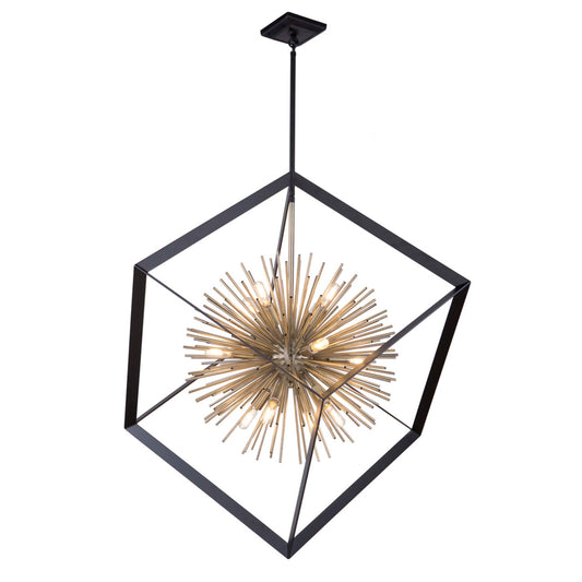 Sunburst Chandelier, 12-Light, Matte Black, Satin Brass, 37"W (AC11441 340400ZD)