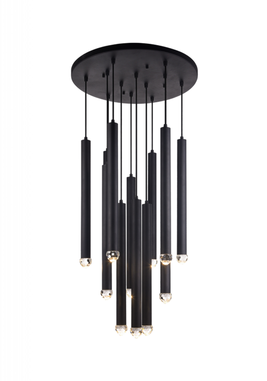 Reign Pendant, 12-Light, LED, Black, Matte Black, 24"H (C78312MB 305XK2Y)