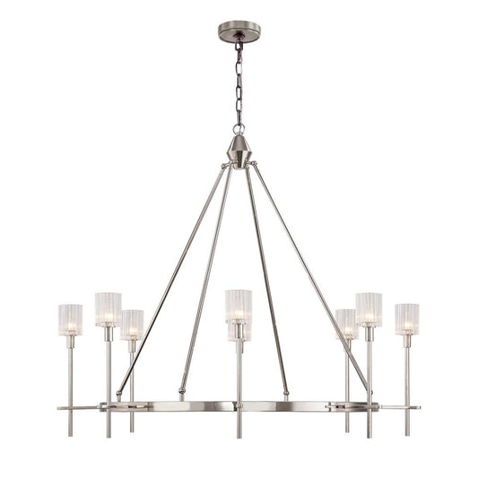 Salita Candelabra Chandelier, 8-Light, Polished Nickel, Ribbed Crystal, 46"D (CH314308PNRC 706TNN1)