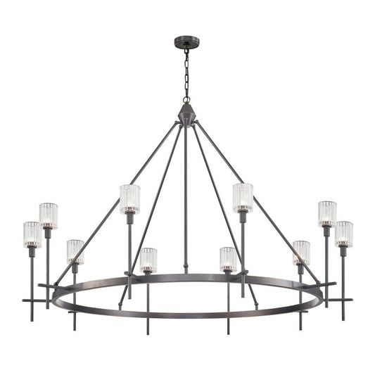 Salita Candelabra Chandelier, 10-Light, Urban Bronze, Ribbed Crystal, 57.75"D (CH314310UBRC 706TNN9)