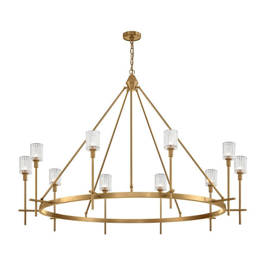 Salita Candelabra Chandelier, 10-Light, Vintage Brass, Ribbed Crystal, 57.75"D (CH314310VBRC 706TNNC)