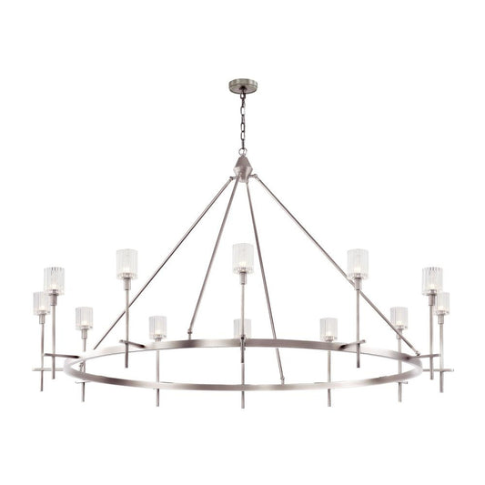 Salita Candelabra Chandelier, 12-Light, Polished Nickel, Ribbed Crystal, 70.25"W (CH314312PNRC 706TNNE)