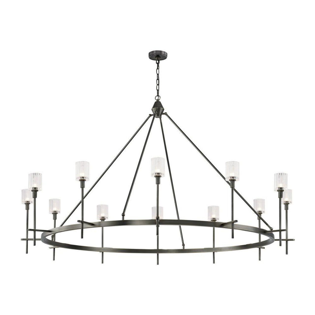 Salita Candelabra Chandelier, 12-Light, Urban Bronze, Ribbed Crystal, 70.25"D (CH314312UBRC 706TNNG)