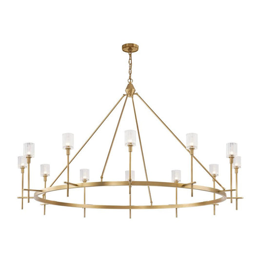 Salita Candelabra Chandelier, 12-Light, Vintage Brass, Ribbed Crystal, 70.25"D (CH314312VBRC 706TNNJ)