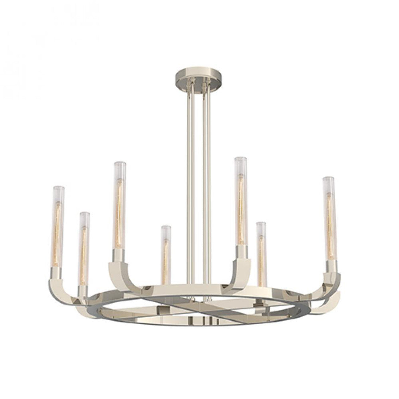 Flute Chandelier, 8-Light, Polished Nickel, Ribbed Glass, 48"D (CH316008PNCR 706TNNY)