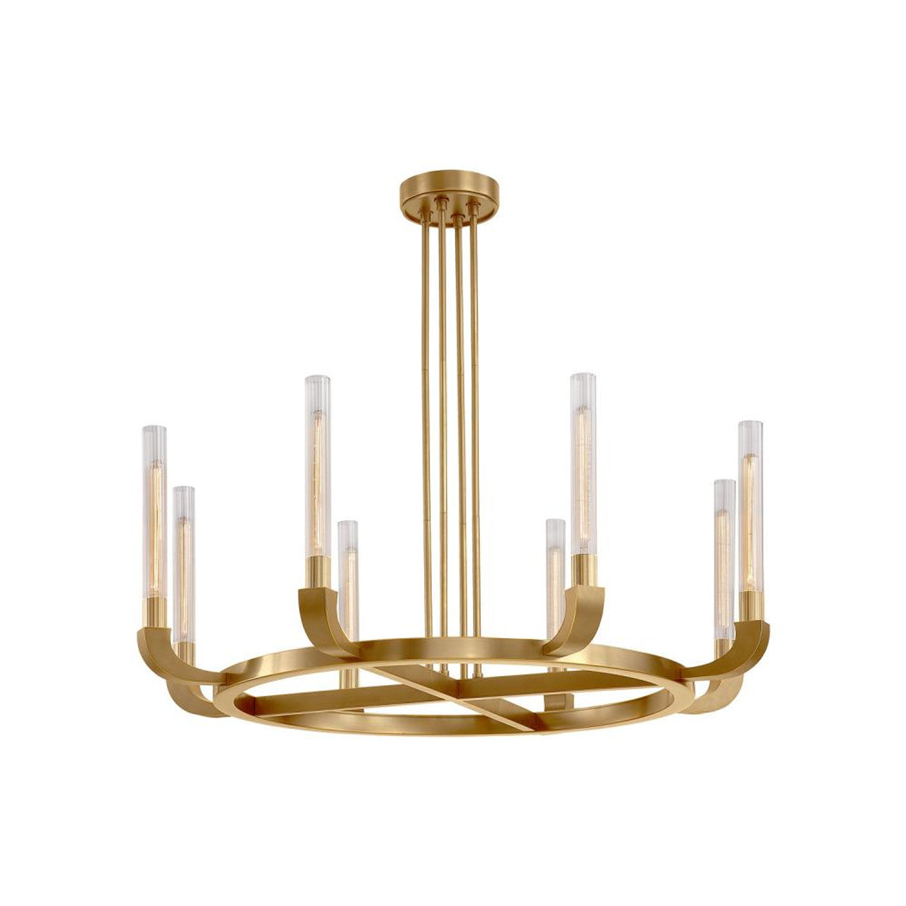 Flute Chandelier, 8-Light, Vintage Brass, Clear Ribbed Glass, 48"W (CH316008VBCR 706TNP0)