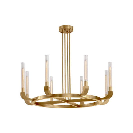 Flute Chandelier, 8-Light, Vintage Brass, Clear Ribbed Glass, 48"W (CH316008VBCR 706TNP0)