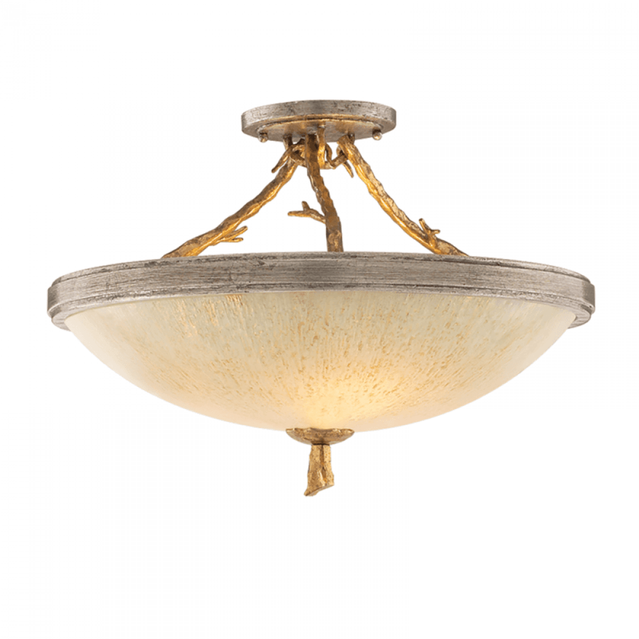 Parc Royale Semi Flush Mount, 3-Light, Gold And Silver Leaf, Golden Ice Shade, 19.25"Dia (66-33-VGL/SSL 95DM)