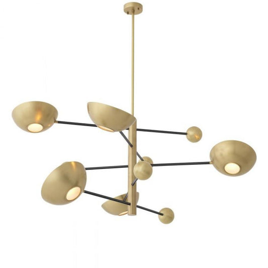 Salinas Chandelier, 5-Light, Antique Brass, Black, Antique Brass Shade, 55.12"W (115245UL YV0J03YV0L)