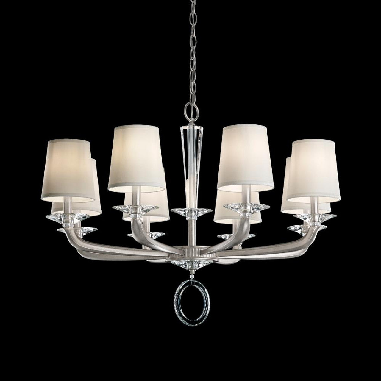 Emilea Chandelier, 8-Light, Antique Silver, Clear Optic Crystal, Hardback Off White Shade, 33"W (MA1008N-48O 1HZWJA)