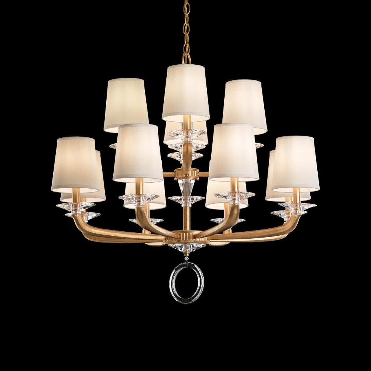 Emilea Chandelier, 12-Light, Antique Silver, Clear Optic Crystal, Hardback Off White Shade, 33.5"W (MA1012N-48O 1HZWJL)