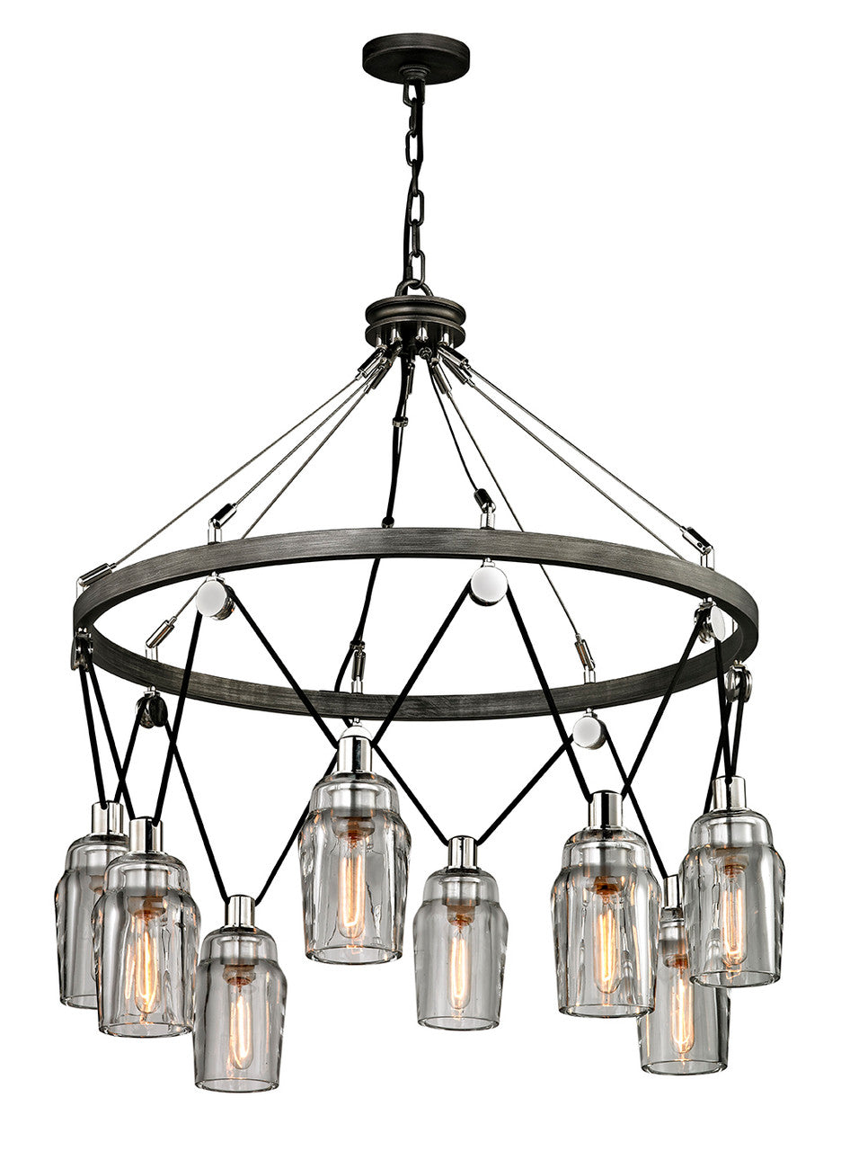 Citizen Pendant, 8-Light, Graphite And Polished Nickel, Clear Pressed Glass Shade, Large, 33.75"W (F5998 MEDT)