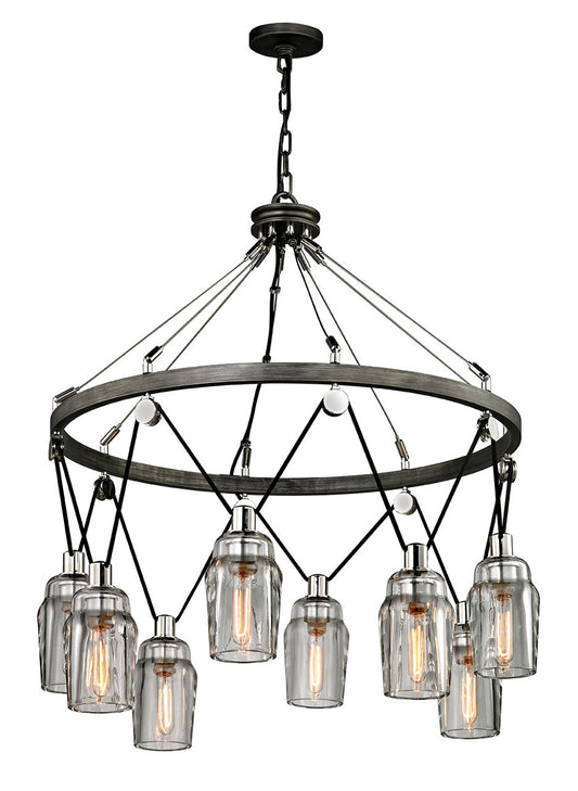 Citizen Pendant, 8-Light, Graphite And Polished Nickel, Clear Pressed Glass Shade, Large, 33.75"W (F5998 MEDT)