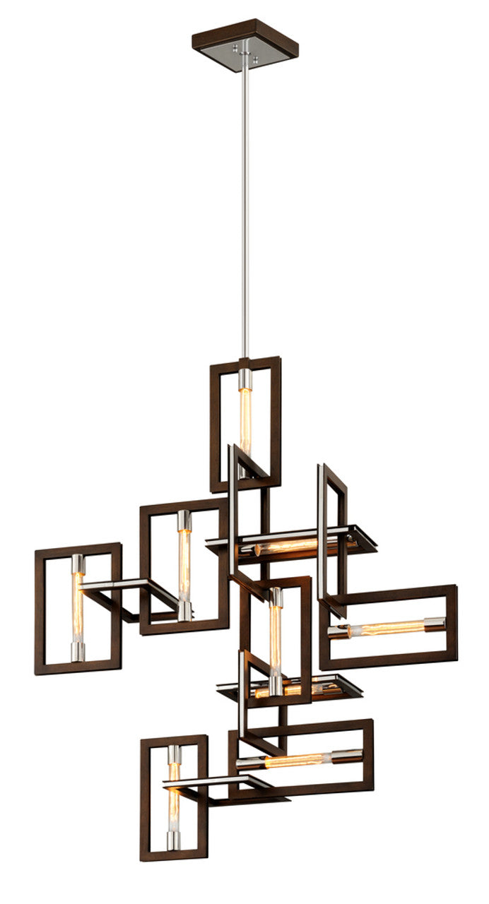 Enigma Pendant, 9-Light, Bronze With Polished Stainless Steel, 30.5"W (F6189 Q857)