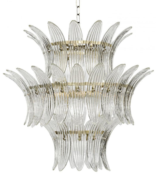 King Chandelier, 4-Light, Antique Brass, Textured Glass, 29"W (LAMP594MB YUU6013GWH)