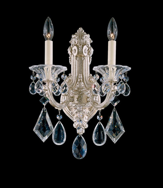 La Scala Wall Sconce, 2-Light, Antique Silver, Clear Heritage Crystal, 16.5"H (5070-48 1PAX6)