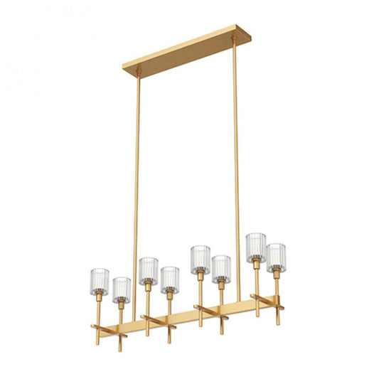 Salita Linear Chandelier, 8-Light, Vintage Brass, Ribbed Crystal, 35"L (LP314308VBRC 706TPNJ)