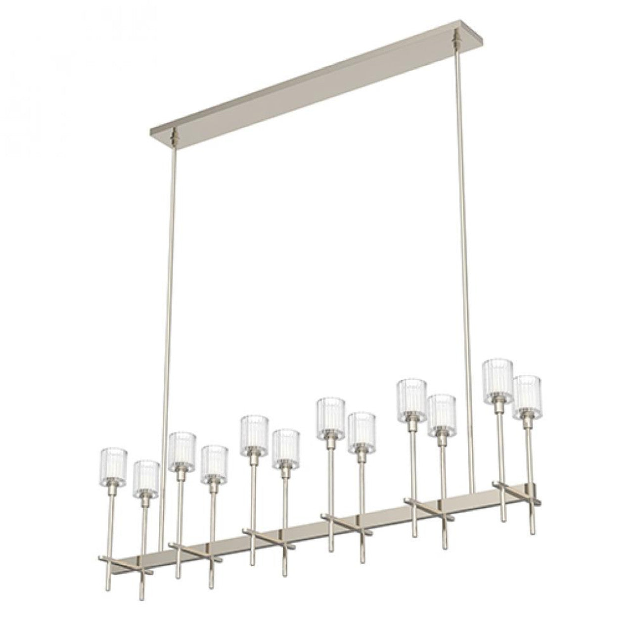 Salita Linear Chandelier, 12-Light, Polished Nickel, Ribbed Crystal, 55.5"L (LP314312PNRC 706TNP8)