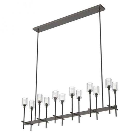 Salita Linear Chandelier, 12-Light, Urban Bronze, Ribbed Crystal, 55.5"L (LP314312UBRC 706TNPA)