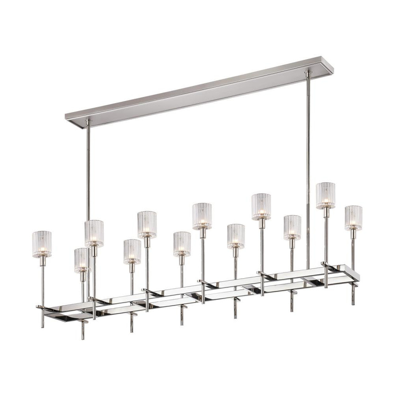 Salita Linear Chandelier, 12-Light, Polished Nickel, Ribbed Crystal, 55.63"L (LP314366PNRC 706TNPM)