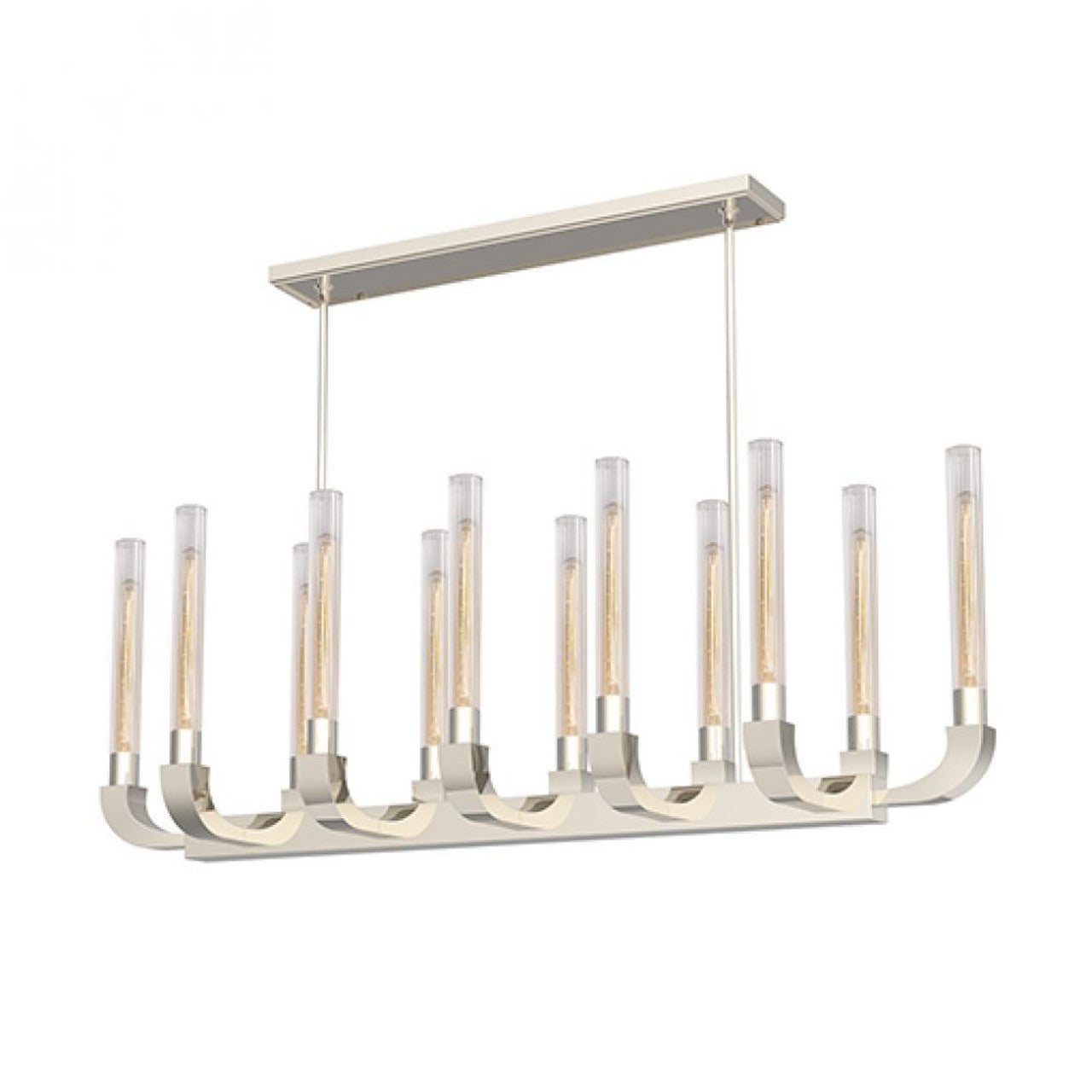 Flute Linear Chandelier, 12-Light, Polished Nickel, Ribbed Glass, 56.13"L (LP316012PNCR 706TNPZ)