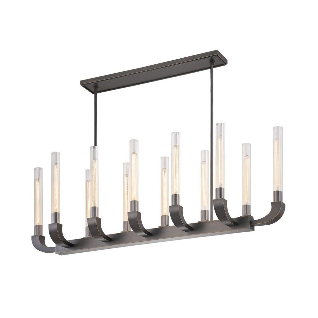 Flute Linear Chandelier, 12-Light, Urban Bronze, Ribbed Glass, 56.13"L (LP316012UBCR 706TNQ0)