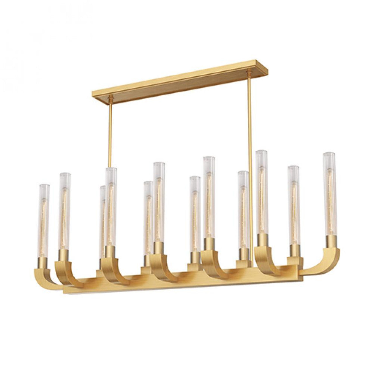 Flute Linear Chandelier, 12-Light, Vintage Brass, Ribbed Glass, 56.13"L (LP316012VBCR 706TNQ1)