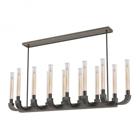 Flute Linear Chandelier, 14-Light, Urban Bronze, Ribbed Glass, 66.38"L (LP316014UBCR 706TNQ3)