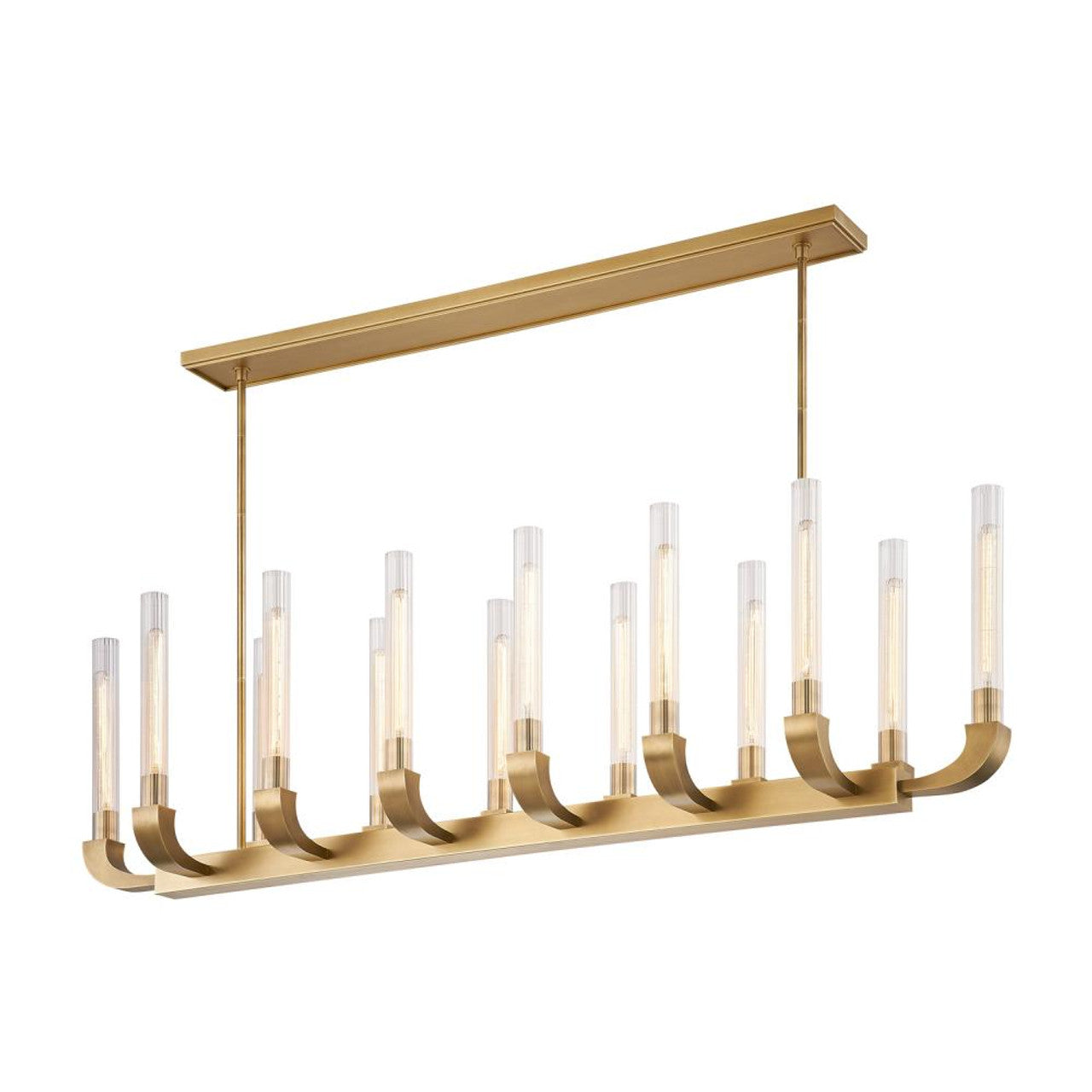 Flute Linear Chandelier, 14-Light, Vintage Brass, Ribbed Glass, 66.38"L (LP316014VBCR 706TNQ4)