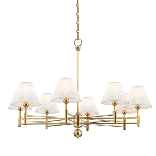 Classic No.1 Chandelier, 8-Light, Aged Brass, Off White Shade, 40"W (MDS106-AGB A5GJM)