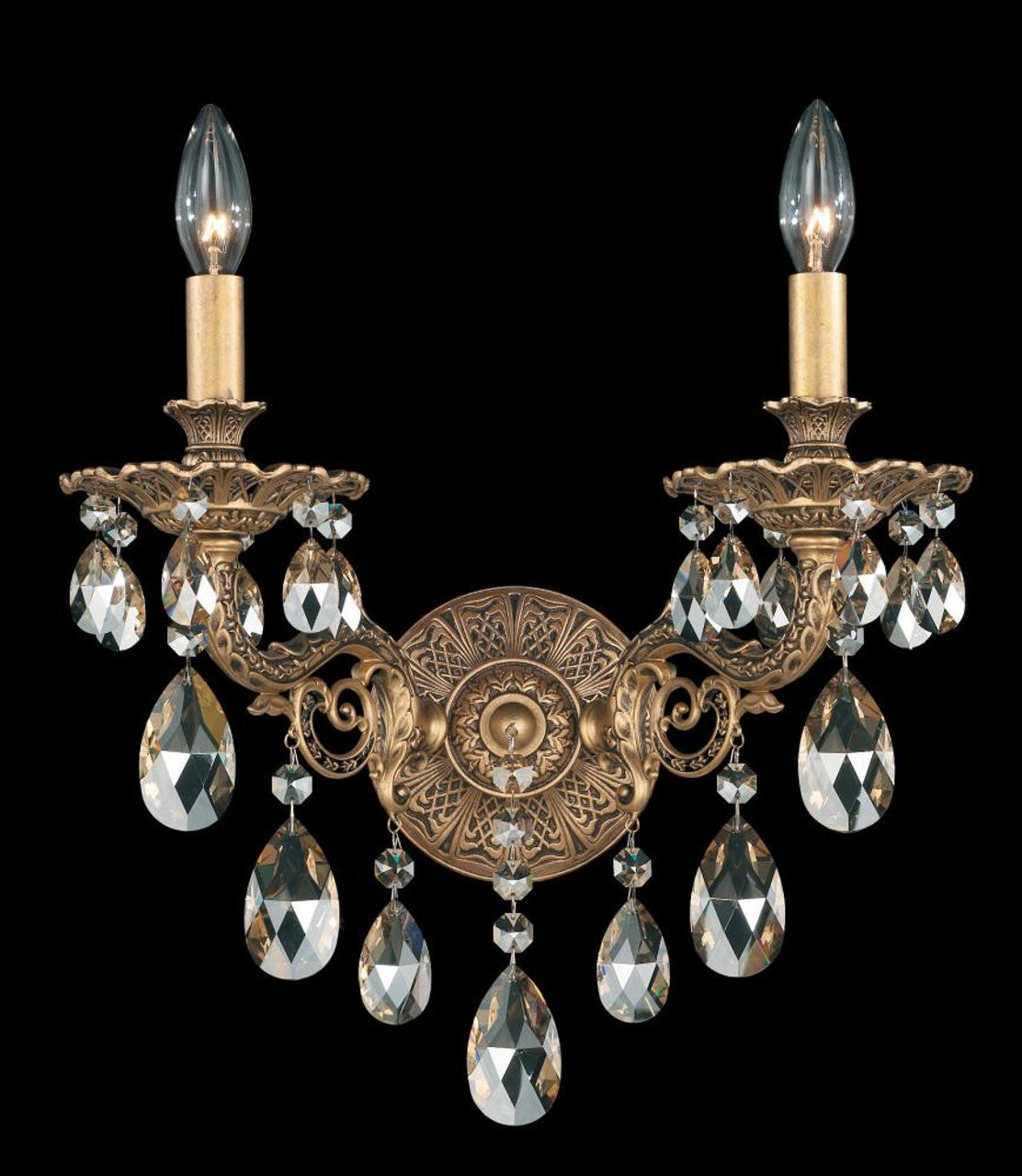 Milano Wall Sconce, 2-Light, Heirloom Gold, Clear Swarovski Crystal, 15.5"H (5642-22S 1812RN)