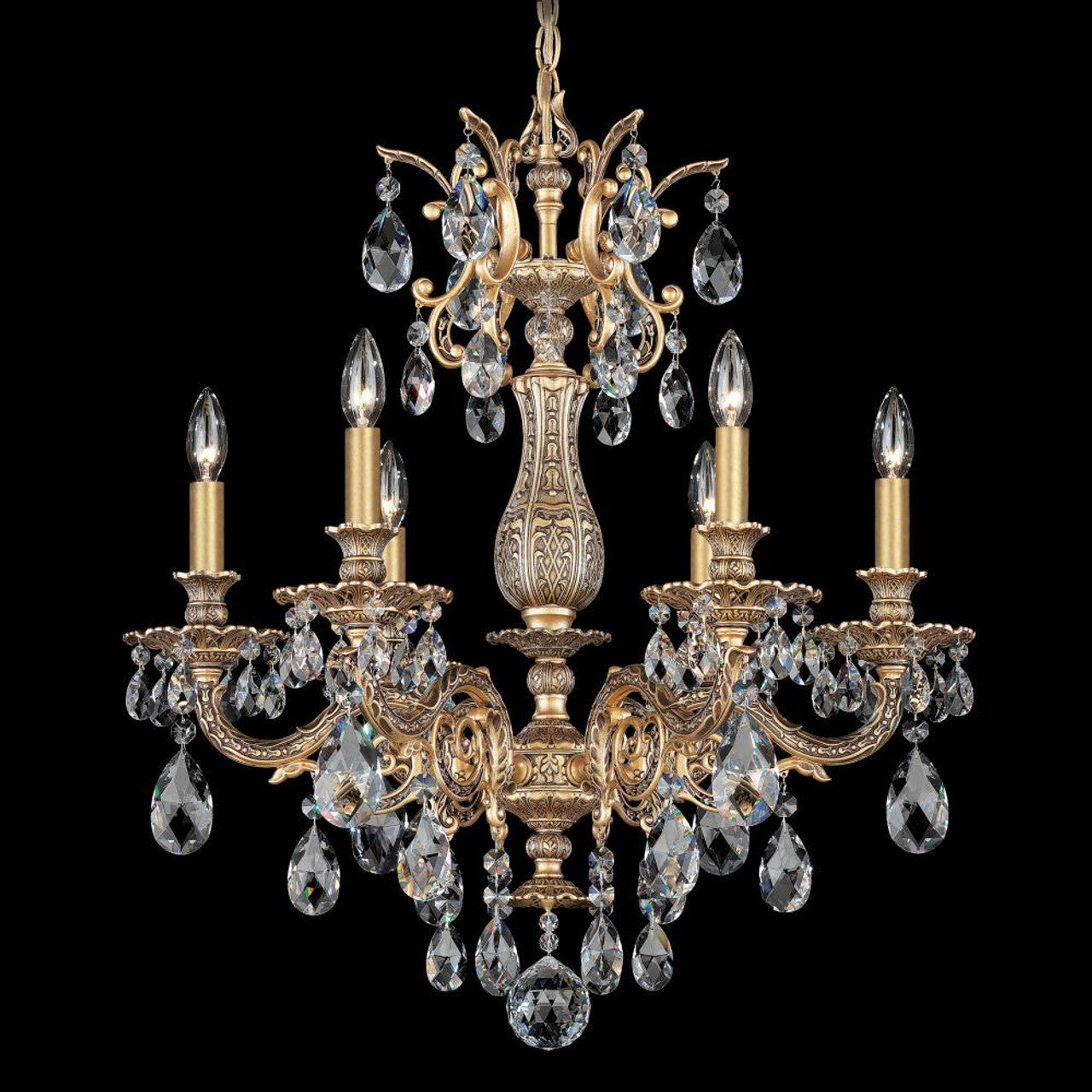 Milano Chandelier, 6-Light, Heirloom Gold, Clear Swarovski Crystal, 24"W (5676-22S 1HTU65)