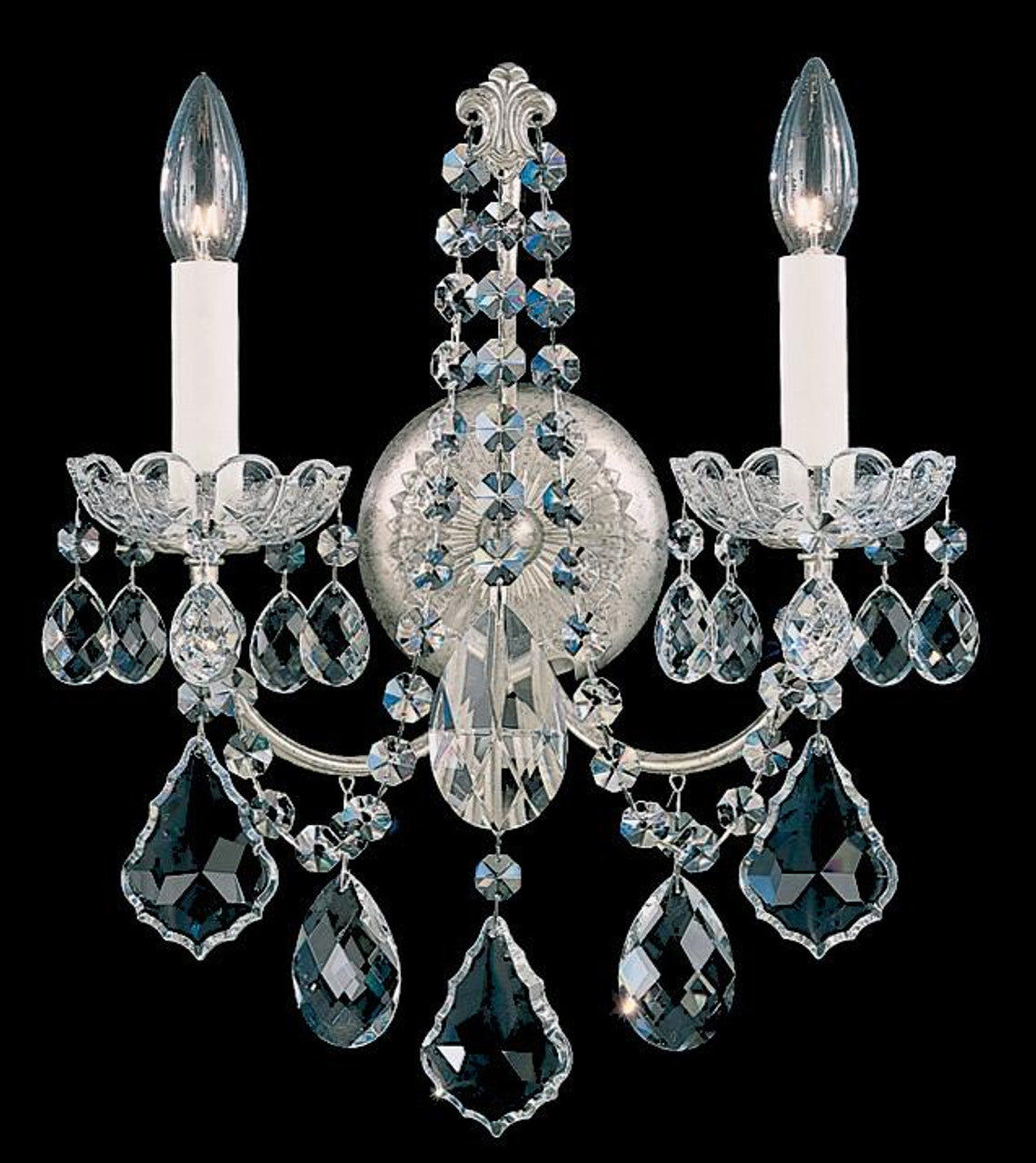 New Orleans Wall Sconce, 2-Light, Antique Silver, Clear Swarovski Crystal, 14.5"H (3651-48S 1E325)