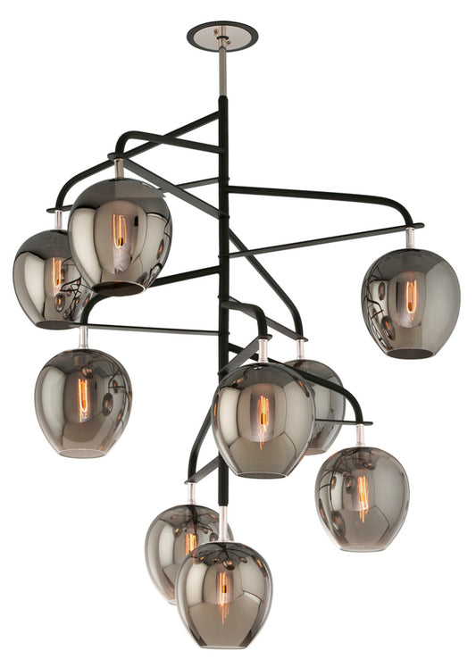 Odyssey Pendant Entry, 9-Light, Carbide Black Polished Nickel, Smoke Glass Shade, Extra Large, 47"W (F4298 M7H1)