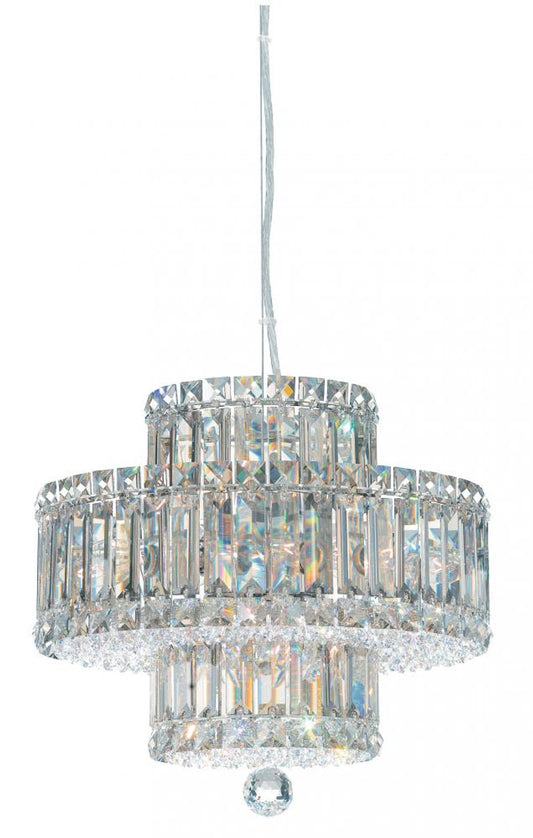 Plaza Pendant, 9-Light, Polished Stainless Steel, Clear Swarovski Crystal, 14.5"W (6671S AR2ER)