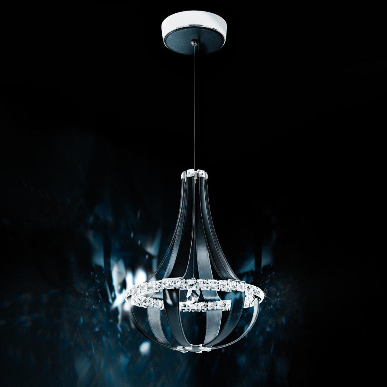 Crystal Empire Pendant, 12-Light, LED, Grizzly Black Leather, Clear Swarovski Crystal, 20.5"W (SCE110DN-LB1S 1J5ZT8)