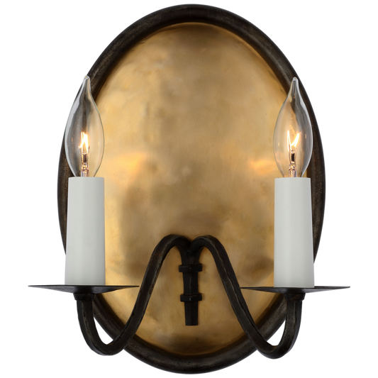 Ancram Small Double Sconce - Natural Brass and Aged Iron