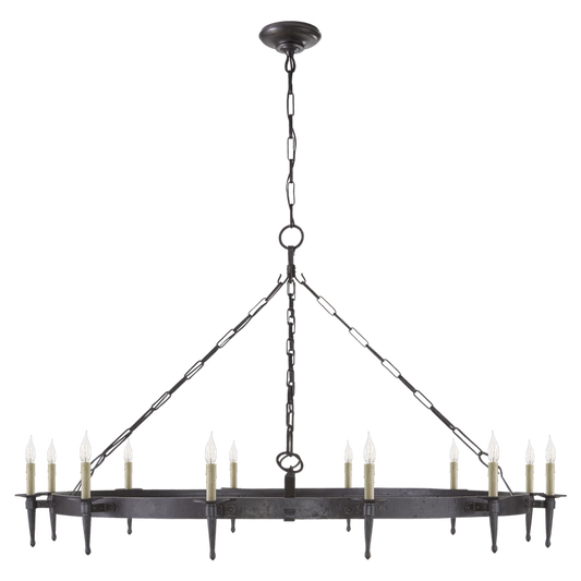 Branson Large One-Tier Ring Torch Chandelier - Aged Iron