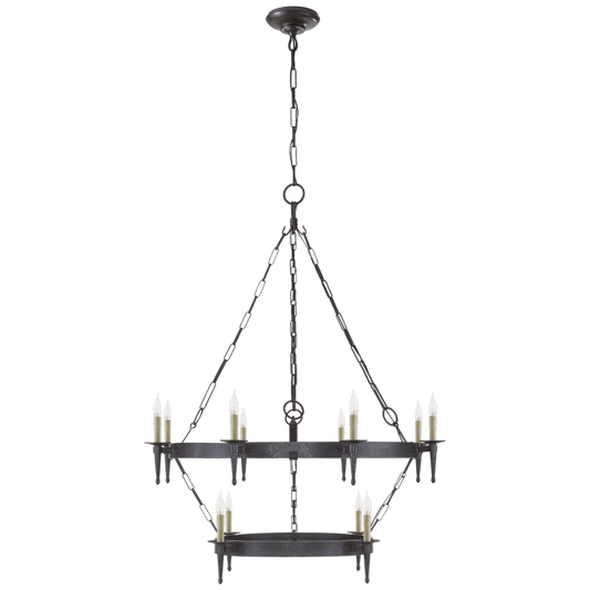 Branson Medium Two-Tiered Ring Torch Chandelier - Aged Iron