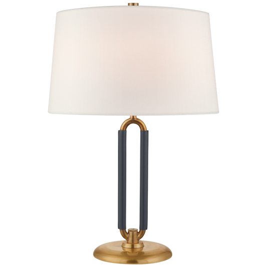 Cody Medium Table Lamp - Natural Brass and Navy Leather