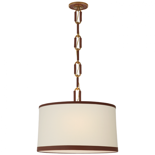 Cody Medium Hanging Shade - Natural Brass with Saddle Leather