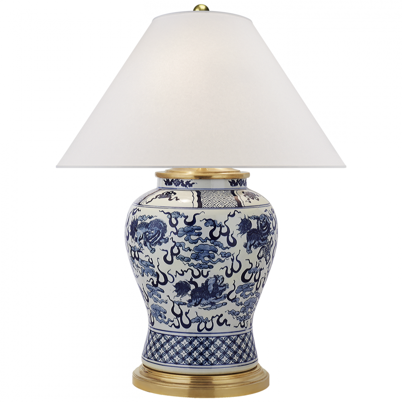 Foo Dog Medium Table Lamp - Blue and White Porcelain