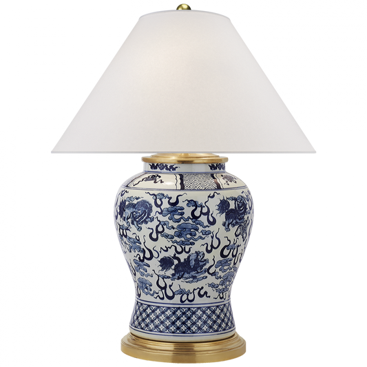 Foo Dog Medium Table Lamp - Blue and White Porcelain