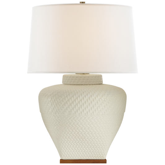 Isla Small Table Lamp - White Leather Ceramic