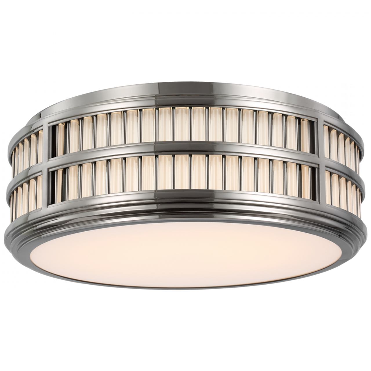 Perren 18" Flush Mount - Polished Nickel and Glass Rods