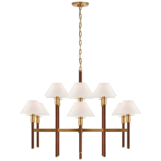 Radford Large Two Tier Chandelier - Natural Brass and Natural Rift Oak